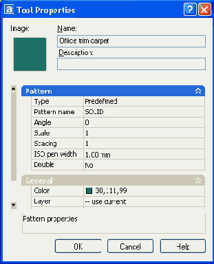 Окно Tool Properties свойств заливки Office trim carpet