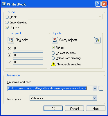 Диалоговое окно Write Block