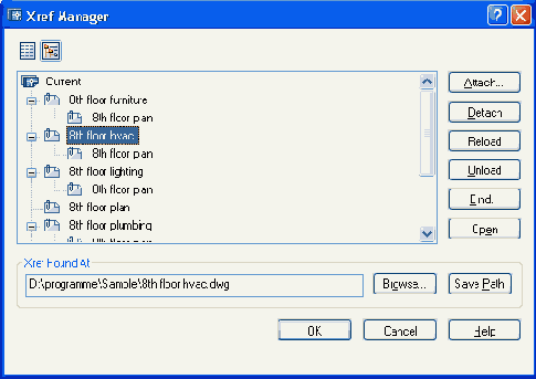 Диалоговое окно Xref Manager (форма дерева)