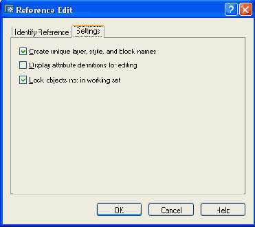 Диалоговое окно Reference Edit вкладка Settings