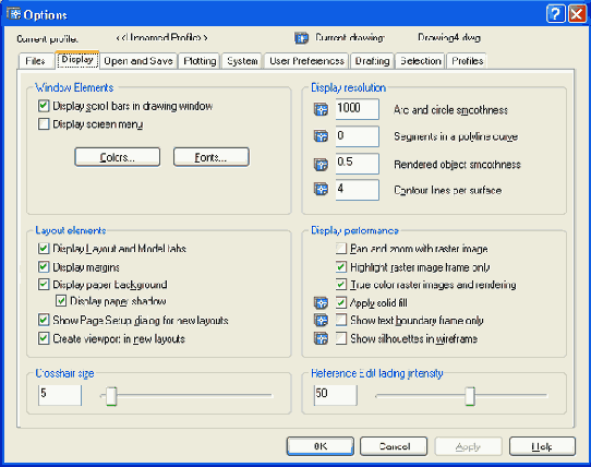   Options  Display