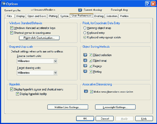   Options  User Preferences