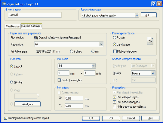   Page Setup  Layout Settings