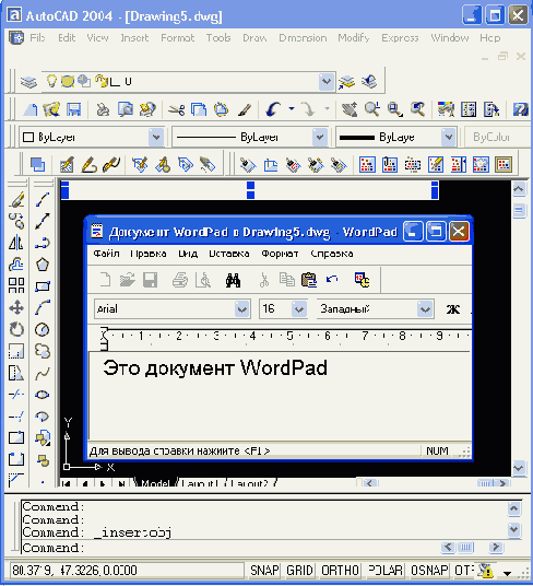 Окно Документ в Drawing 1 — Word Pad